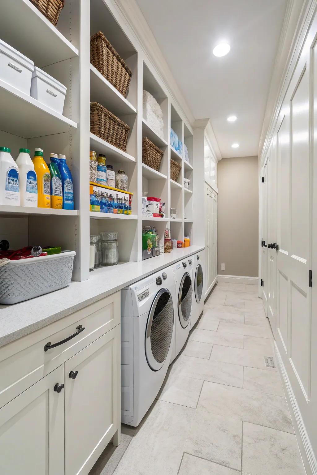 Use vertical space to ensure your laundry essentials are neatly arranged and within easy reach.