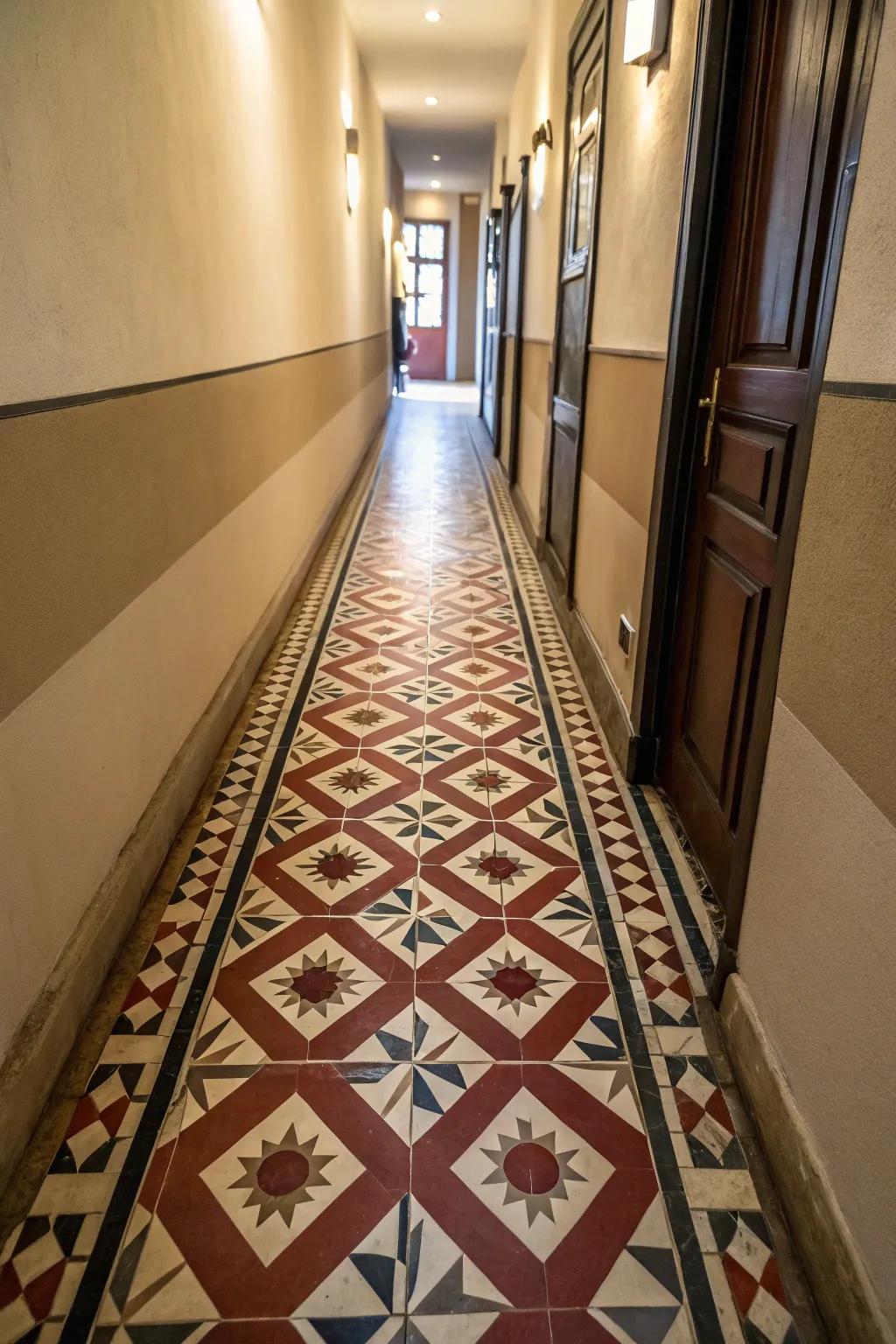 Bold patterned tiles have the power to revolutionize the aesthetic of a confined hallway.