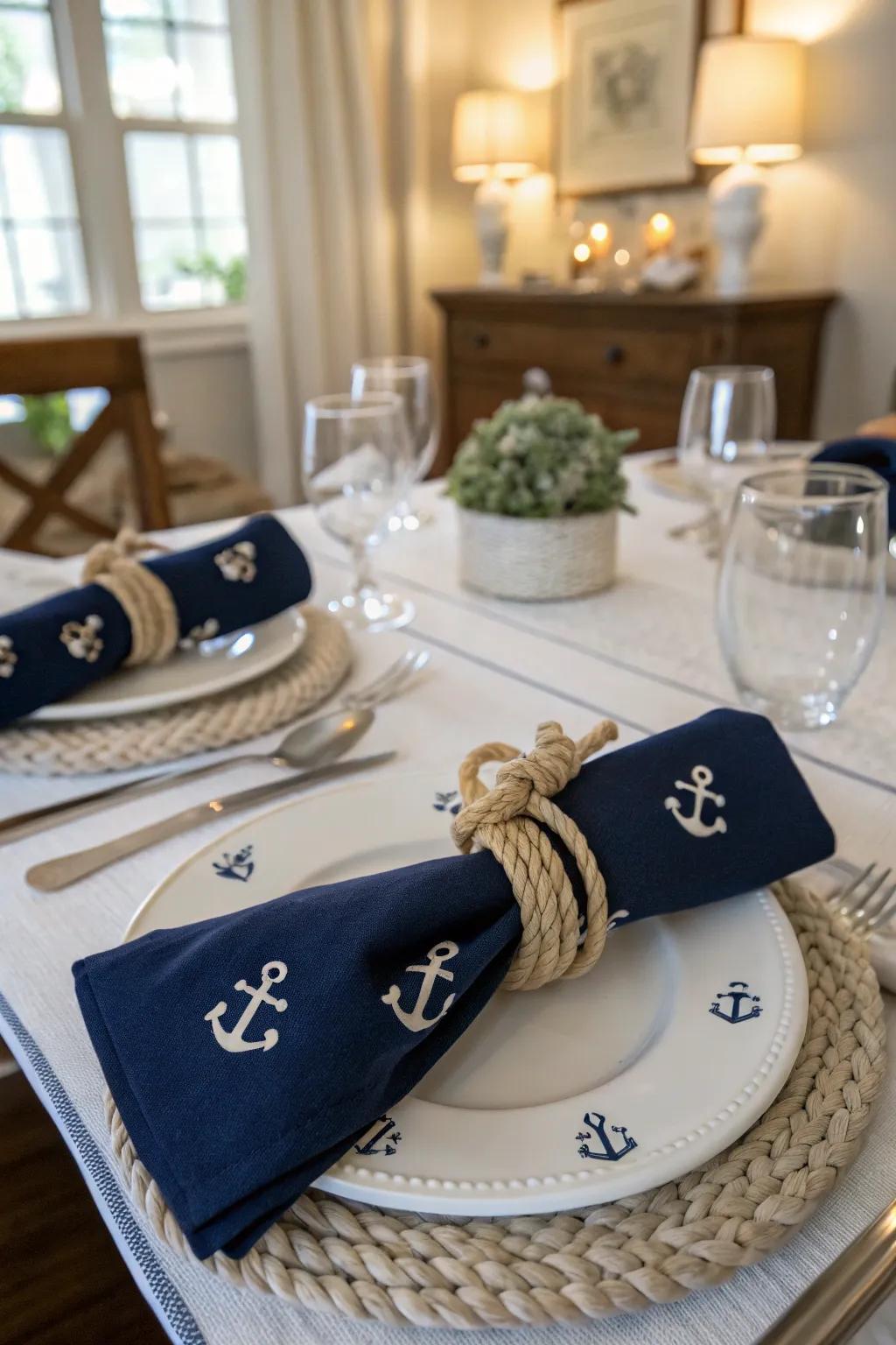 Navy and white create the stage for maritime feasting.