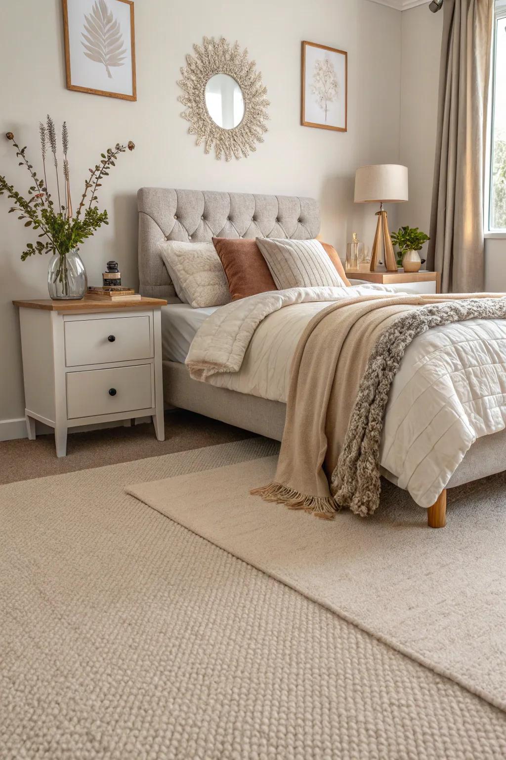A soft beige carpet adds warmth and flexibility to any bedroom.