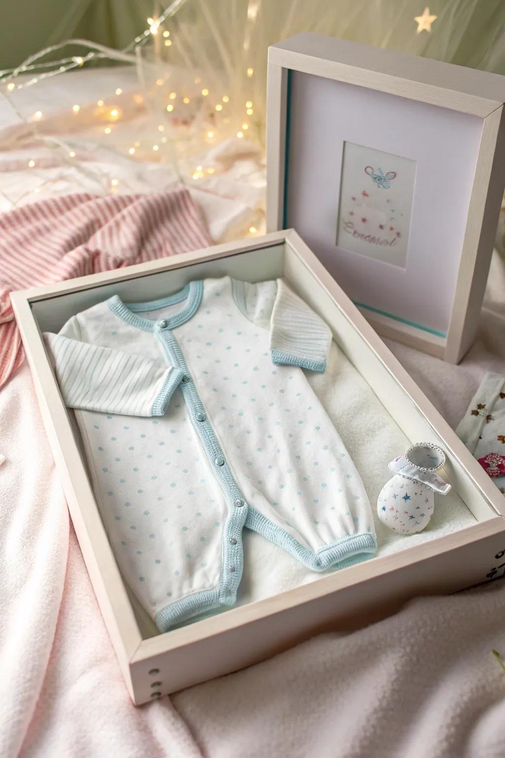 A lovingly displayed onesie, the first outfit for a fresh start.