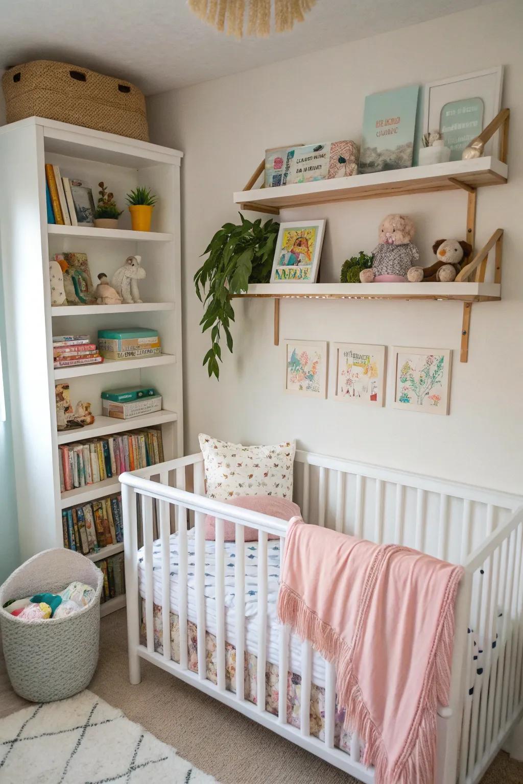 Elevated shelving fosters space economy without congesting the ground area.