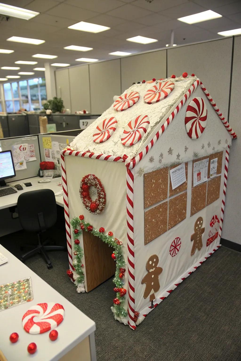 Office spaces morphed into gingerbread havens leave a heartwarming impression.