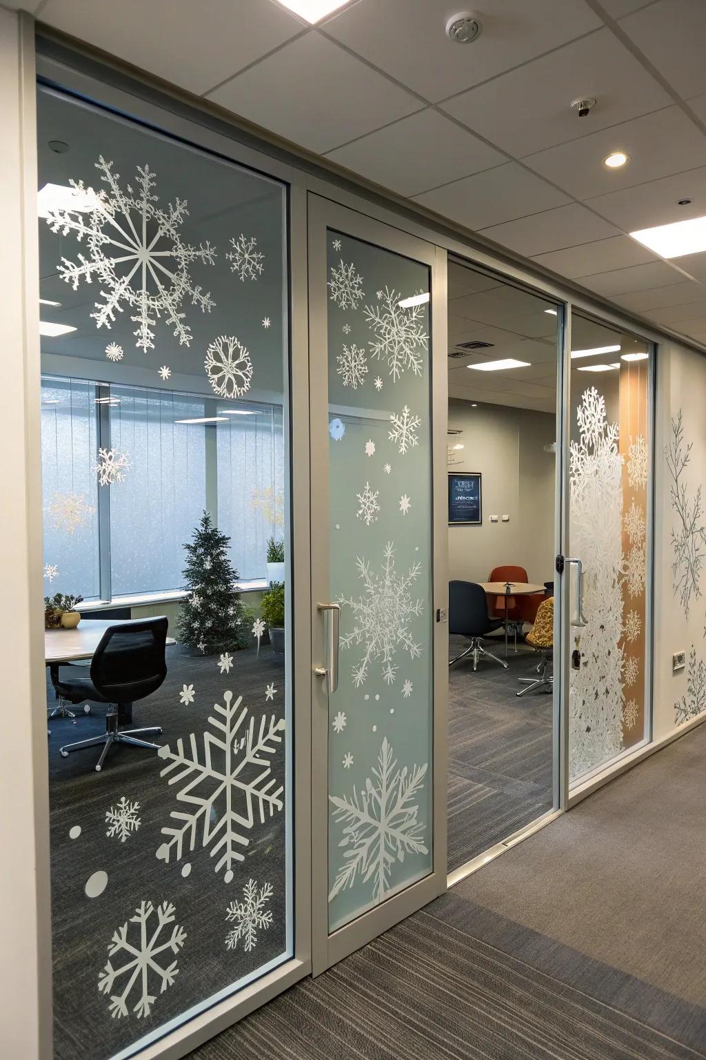 Enter an icy wonderland with a frosty office door.