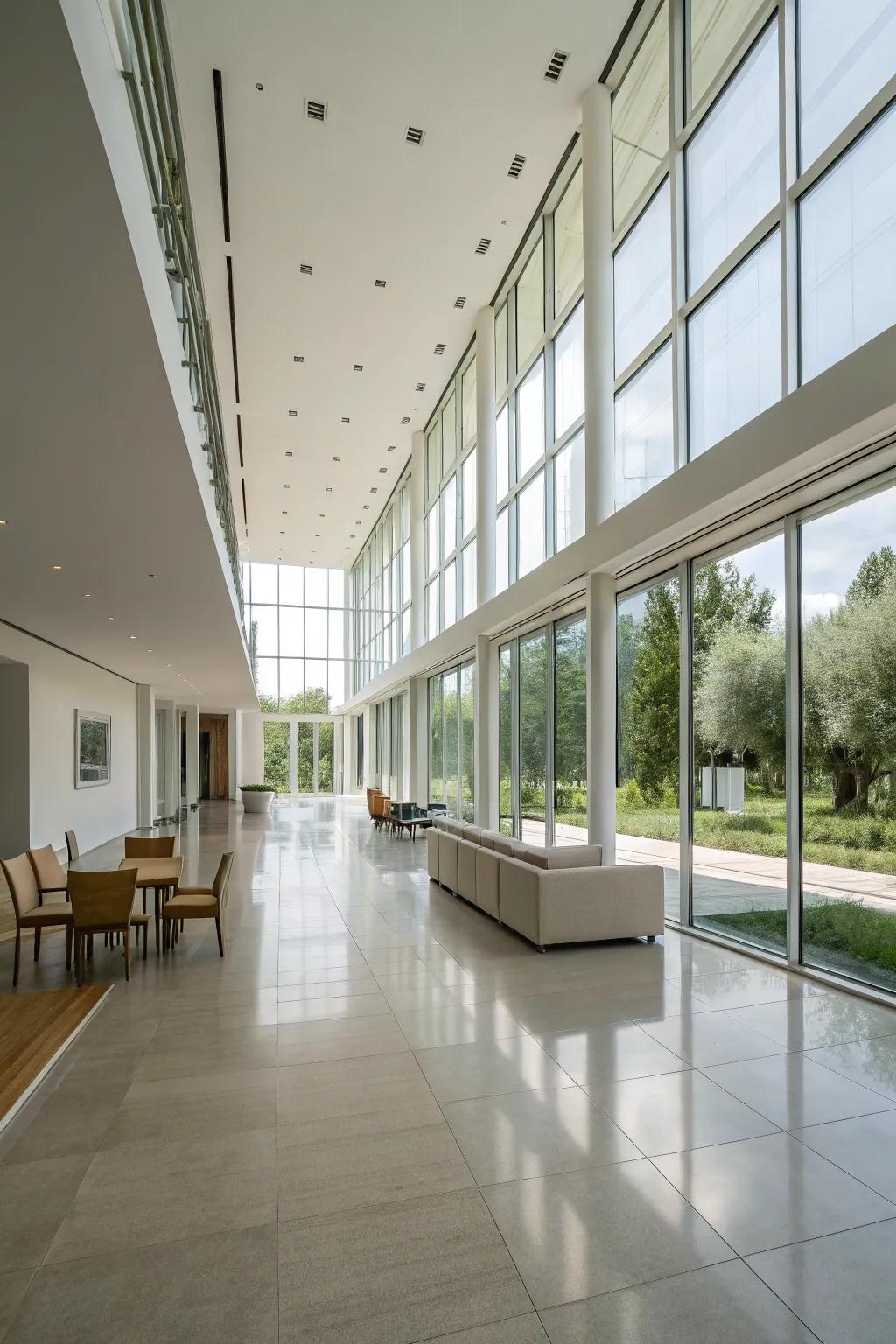 A minimalist open layout featuring generous space for movement and interaction.