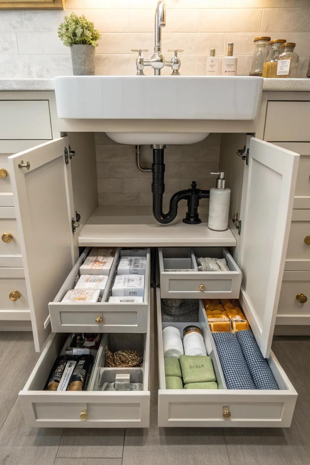 Get the most out of your space with adaptable drawers that mold to your cabinet's shape.