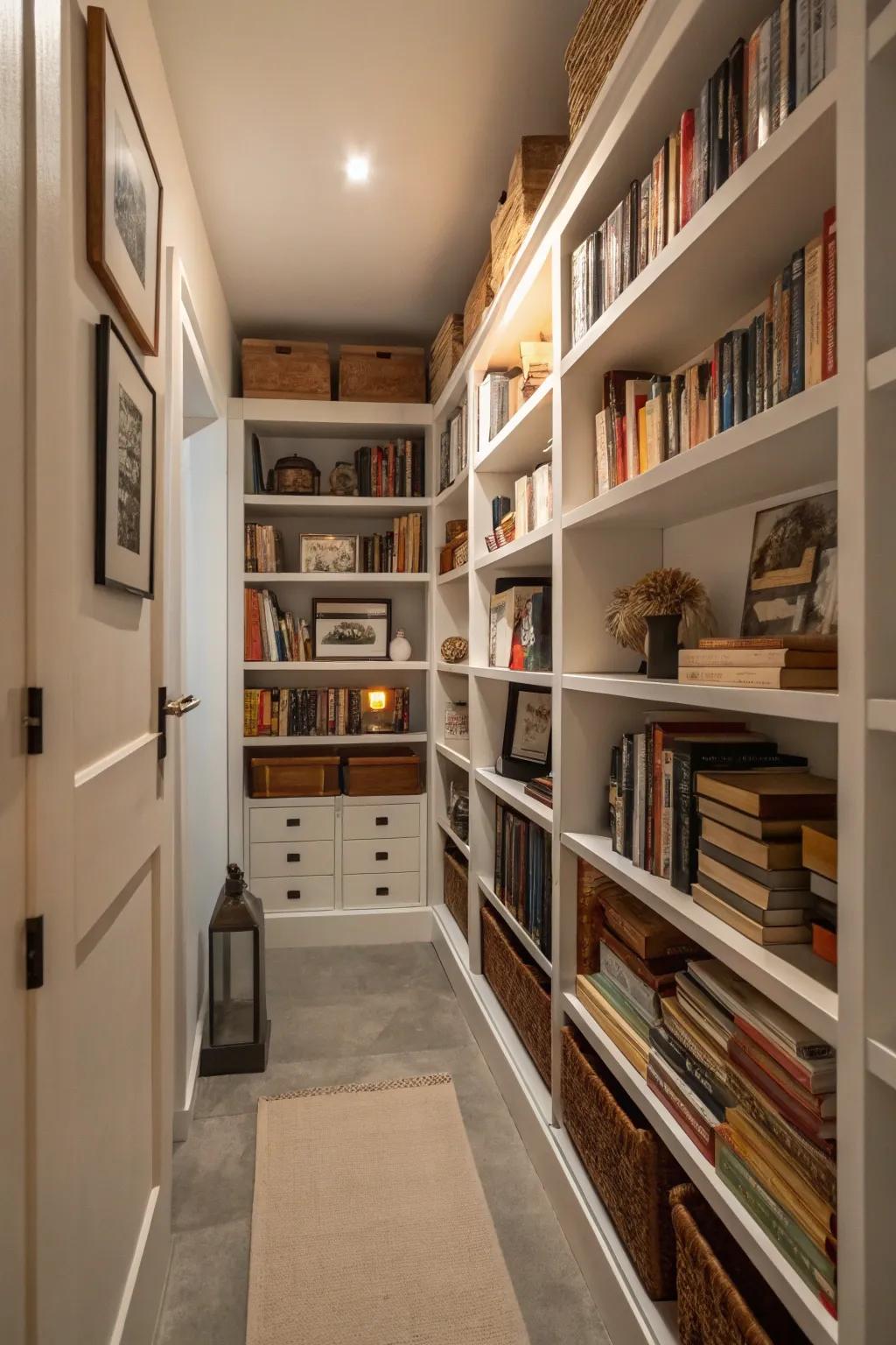 Vertical shelves ensure that this compact room remains both neat and stylish.