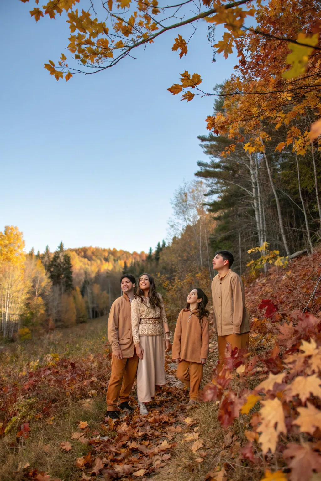 Earth hues seamlessly merge with the seasonal backdrop.