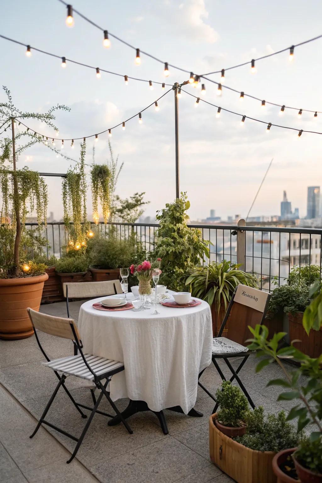 A quaint table and chairs is ideal for intimate outdoor moments.
