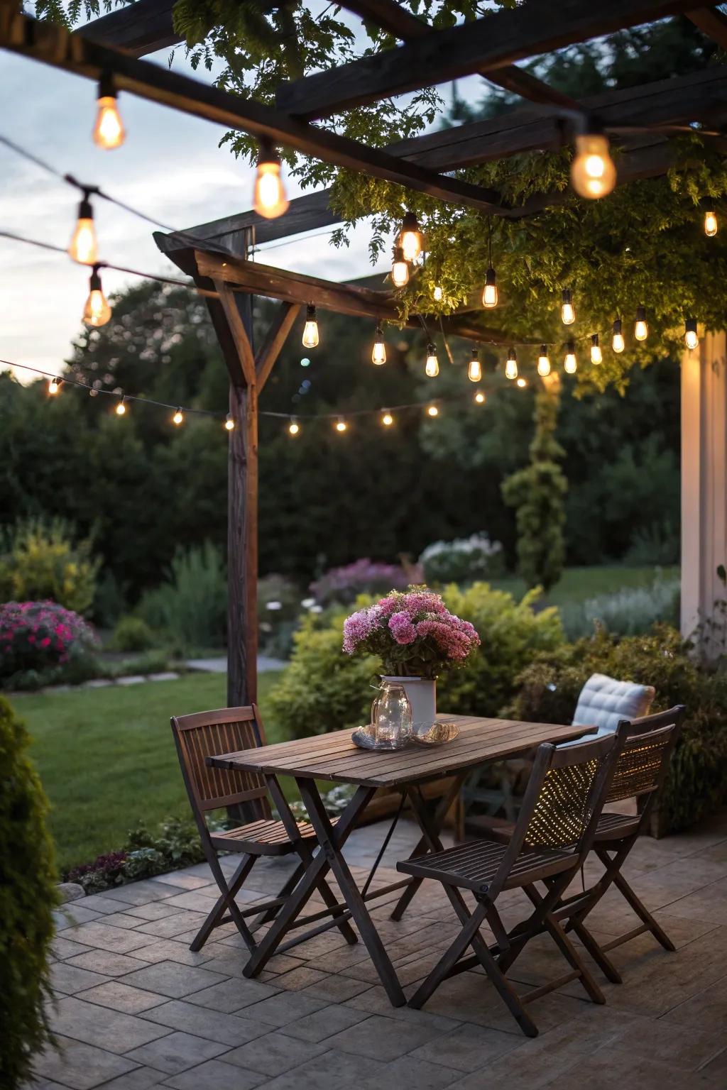 Change your patio into a warm haven with string lights.