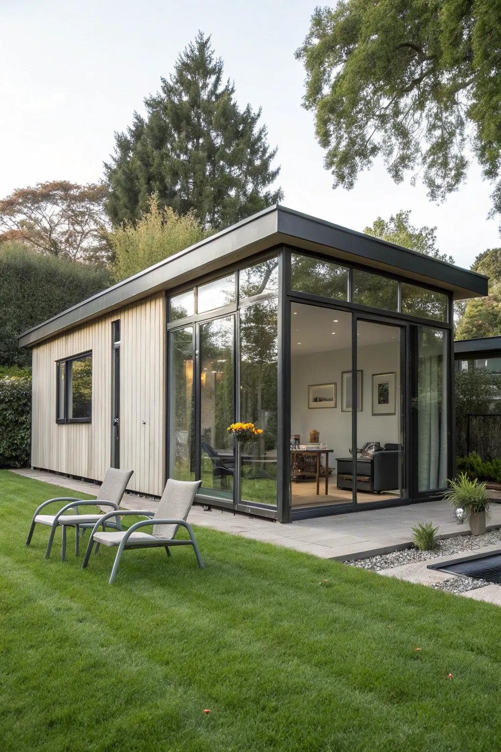 A modern outbuilding provides both style and function for your outdoor retreat.