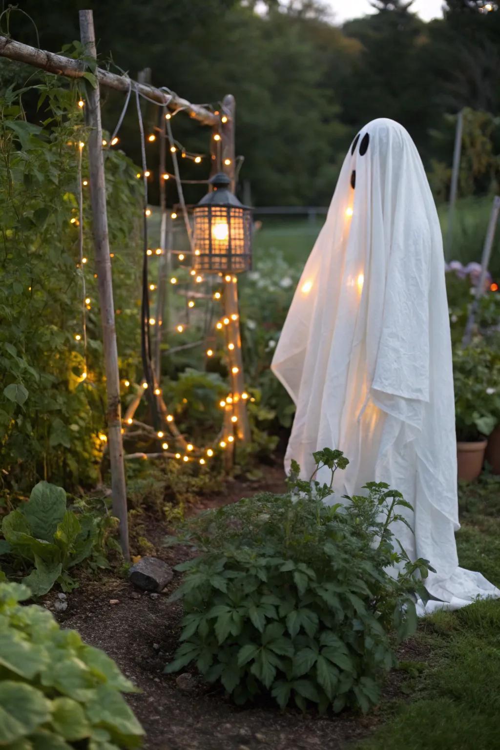Craft a hauntingly elegant ghost using a veggie holder and some fabric.