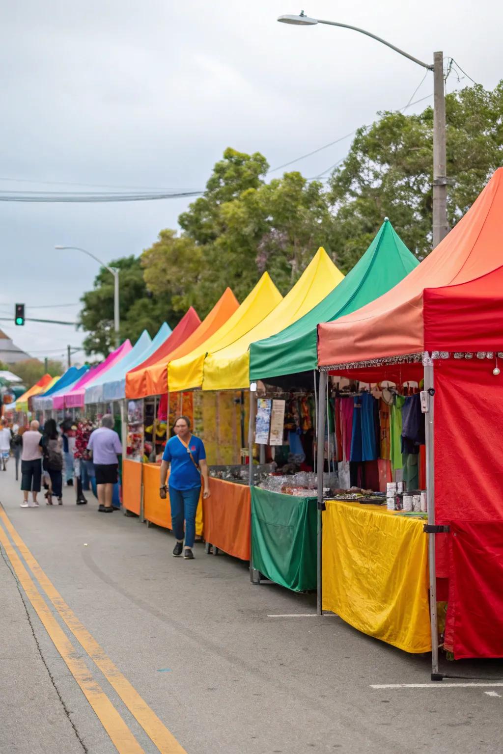 Bright canopies immediately grab attention at any outdoor setting.