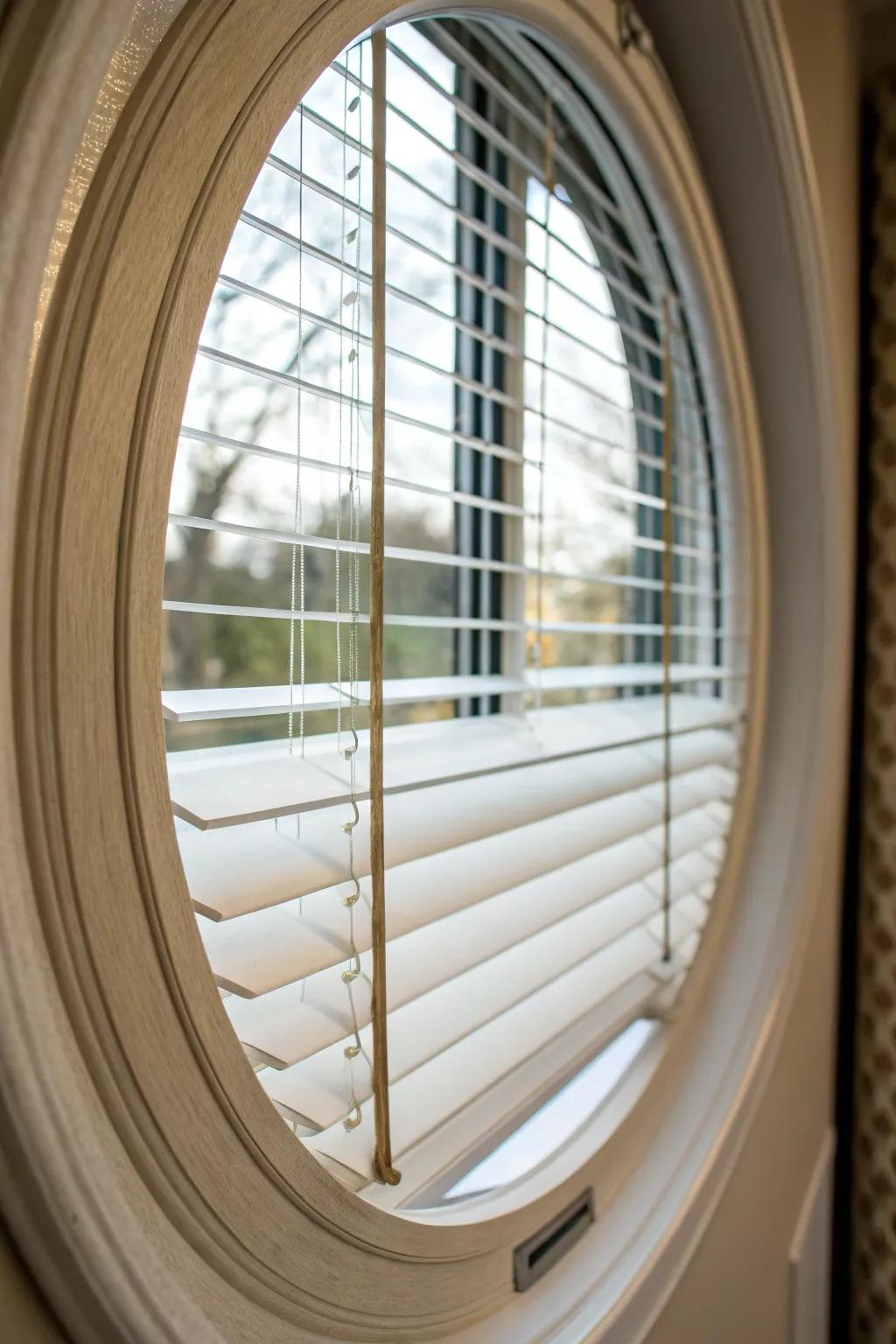 Bespoke blinds turn oval windows into refined centerpieces.