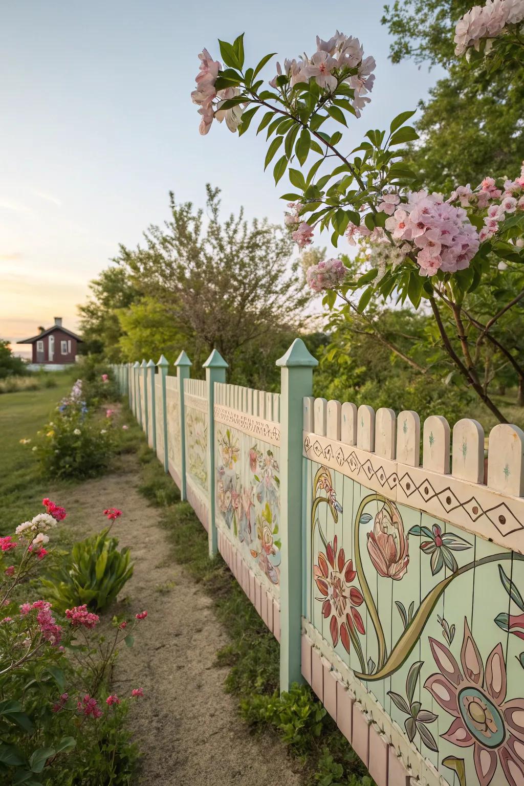 Floral motifs seamlessly merge the garden's edge with its greenery.