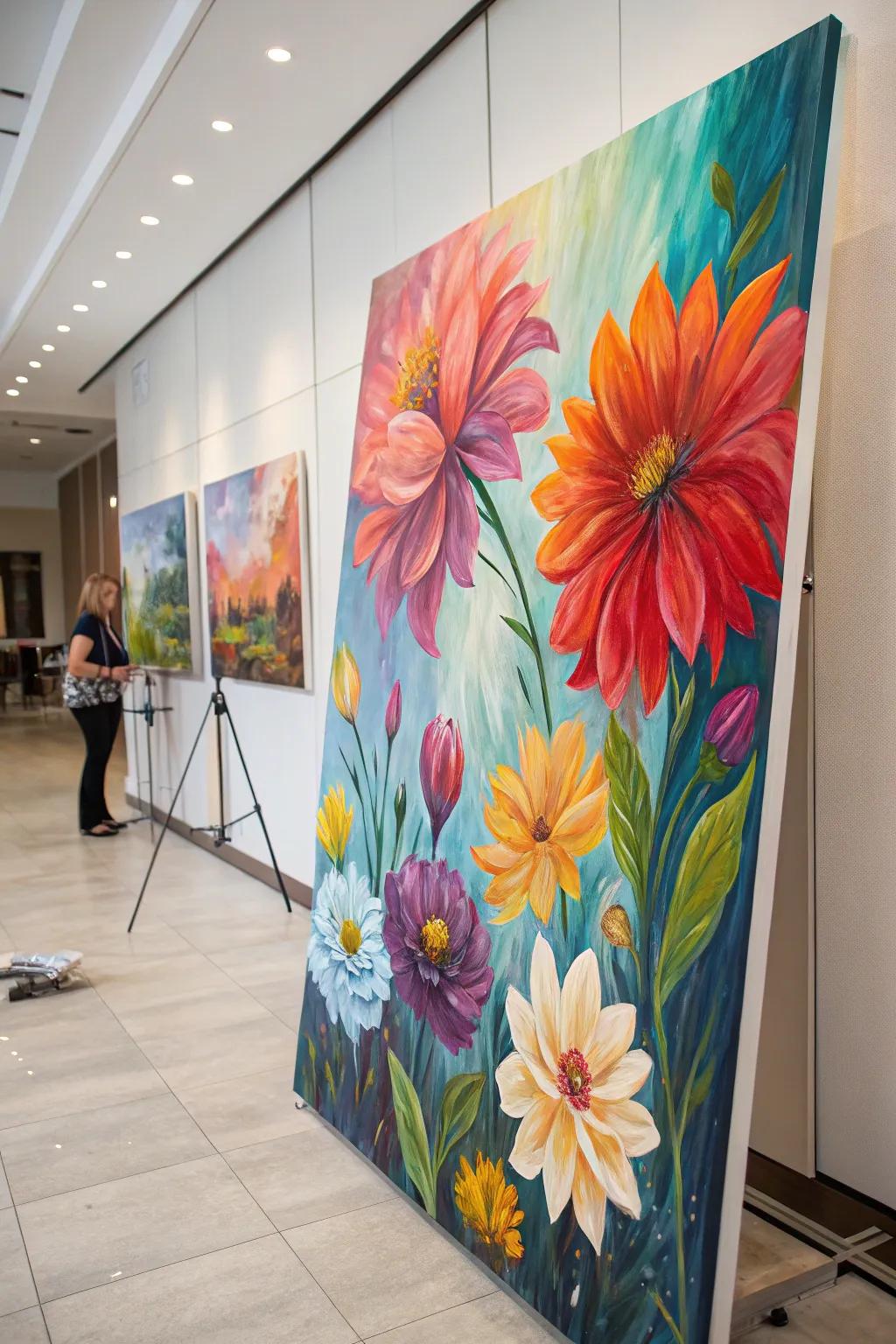 Abstract blooms introduce a vibrant burst of color to any area.