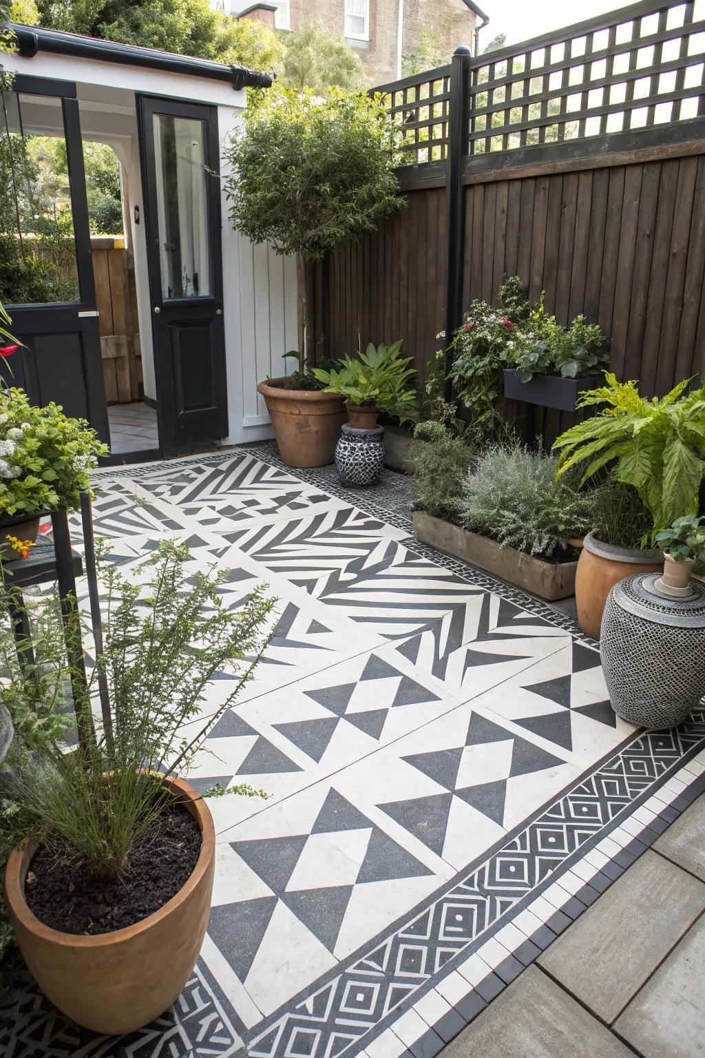 Geometric patterns add a touch of modern art to your patio.