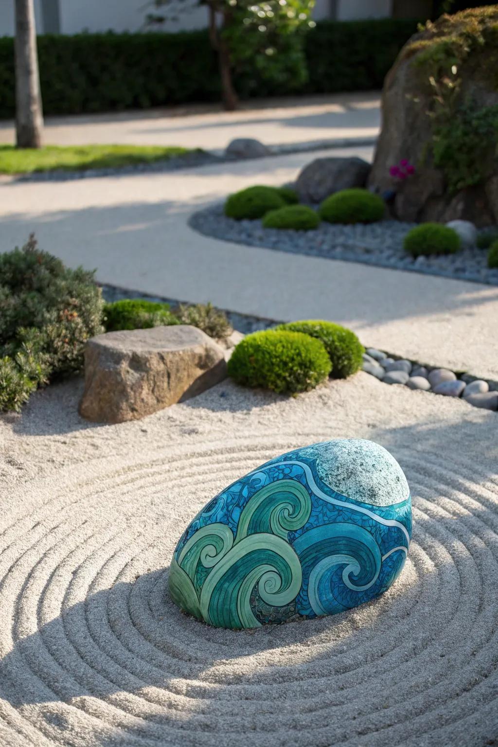 Immerse yourself in the serene embrace of ocean-themed pathway stones, where each step is a stroke of pure, vivid color.