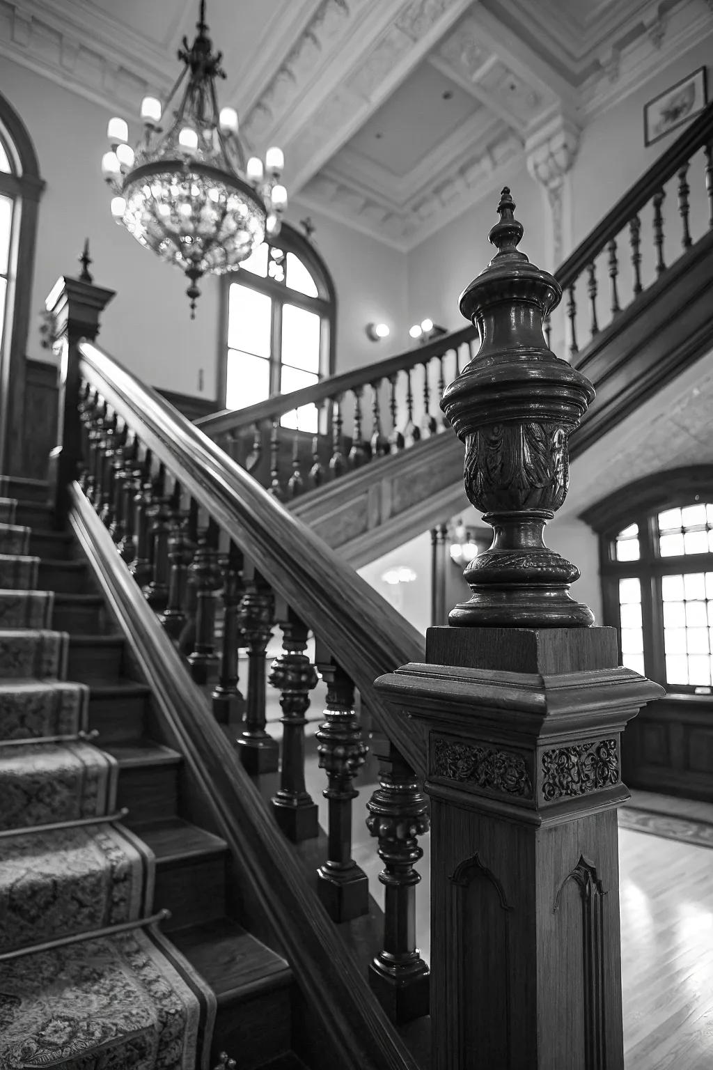 Elegant monochrome railings evoke a timeless sophistication.