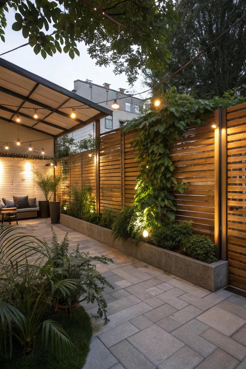 Timber dividers provide a classic touch, enhancing both the style and seclusion of your patio.