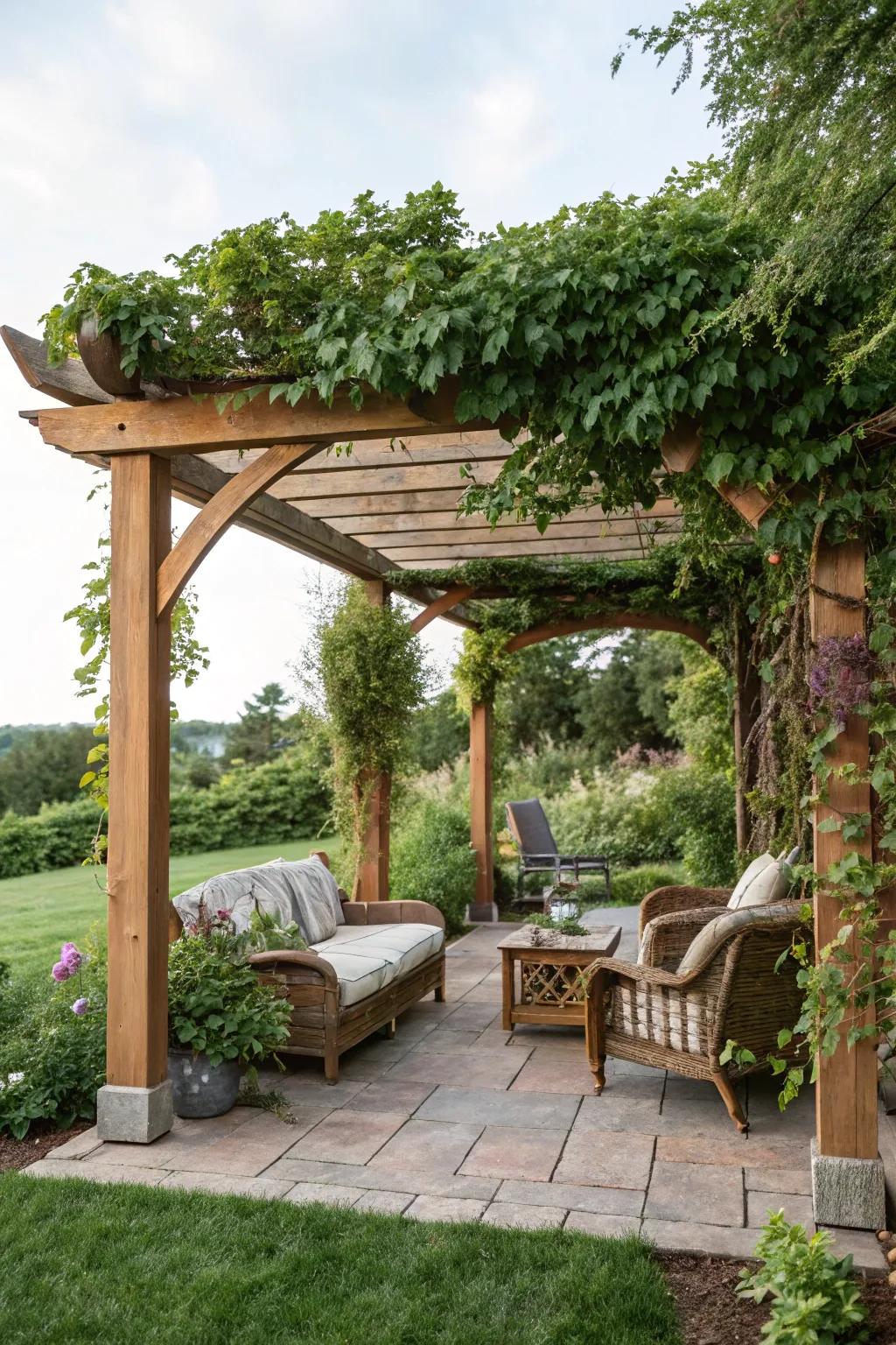 A sun shelter of classic design gives an artful mix of shade and light.