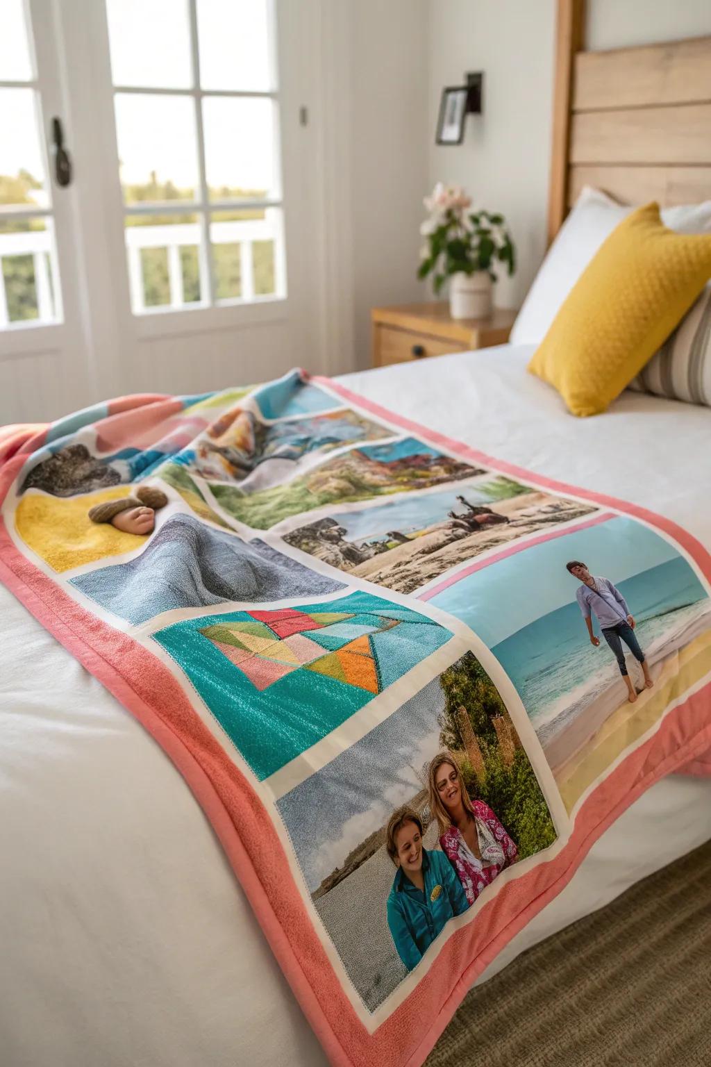 A plush throw evolved into a vibrant photographic mosaic, preserving family memories.