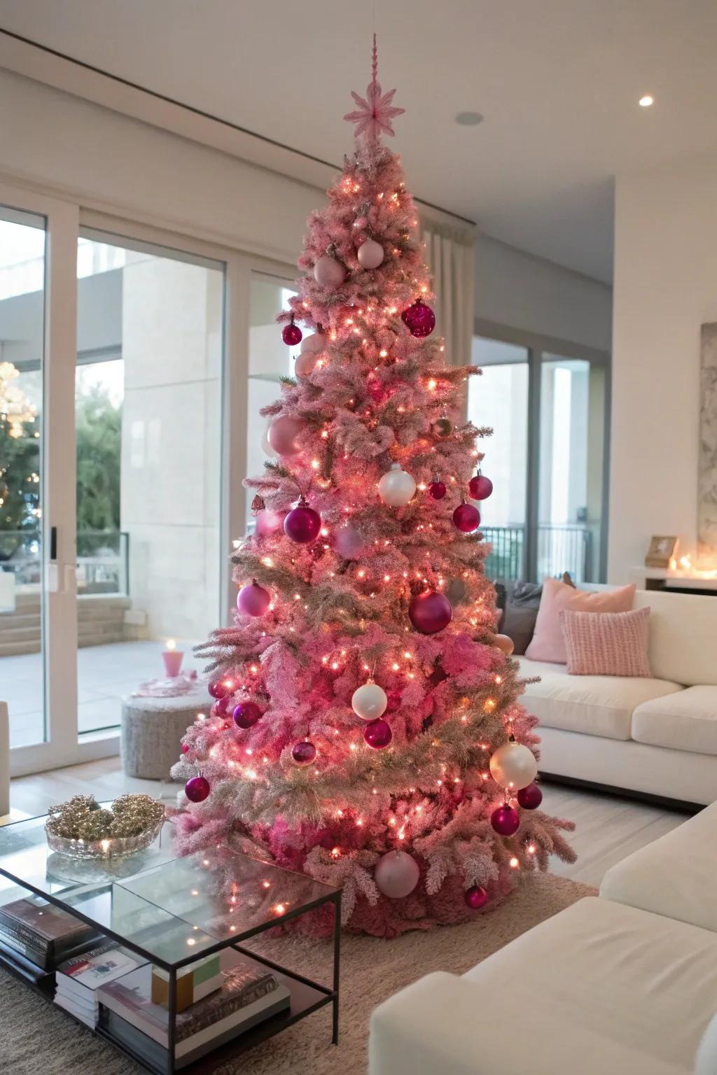 A completely rose-colored holiday foliage commands attention with its dynamic shades.