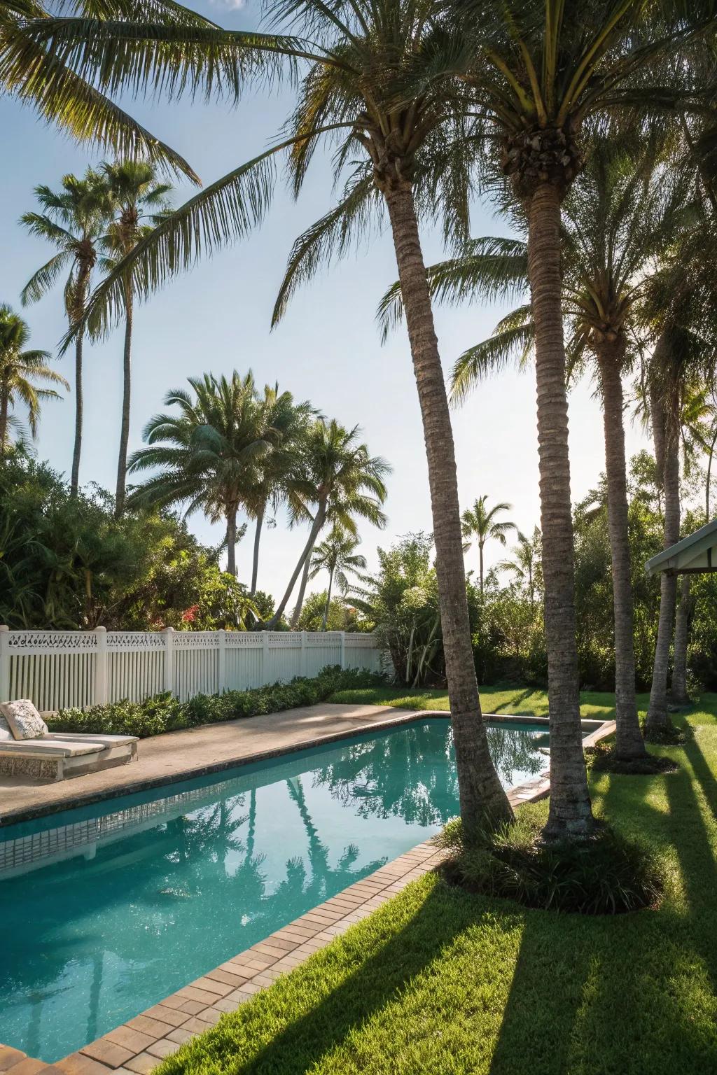 Palm trees bring a sense of tropical sophistication to any pool area.