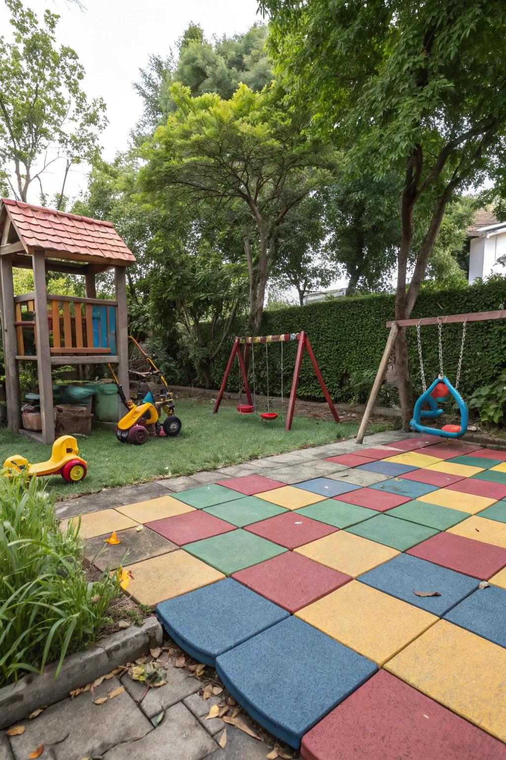 Using rubber blocks ensures safety and brings exciting color to the playground.
