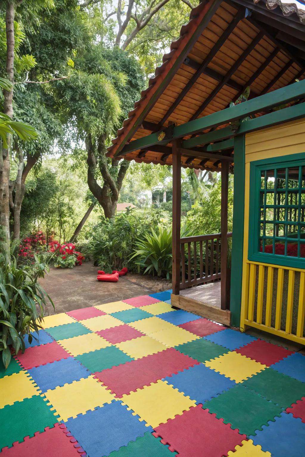 Rubber mats create a playground where safety meets exuberant fun.