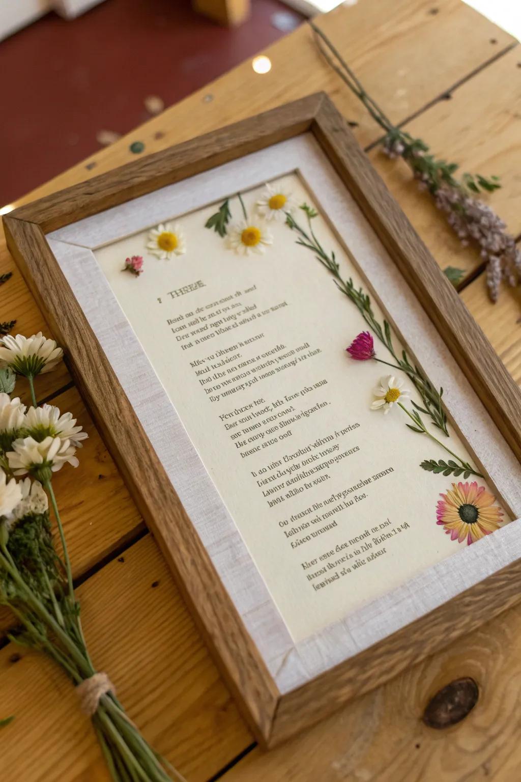 Pressed flowers give a vintage allure to your poem displays.