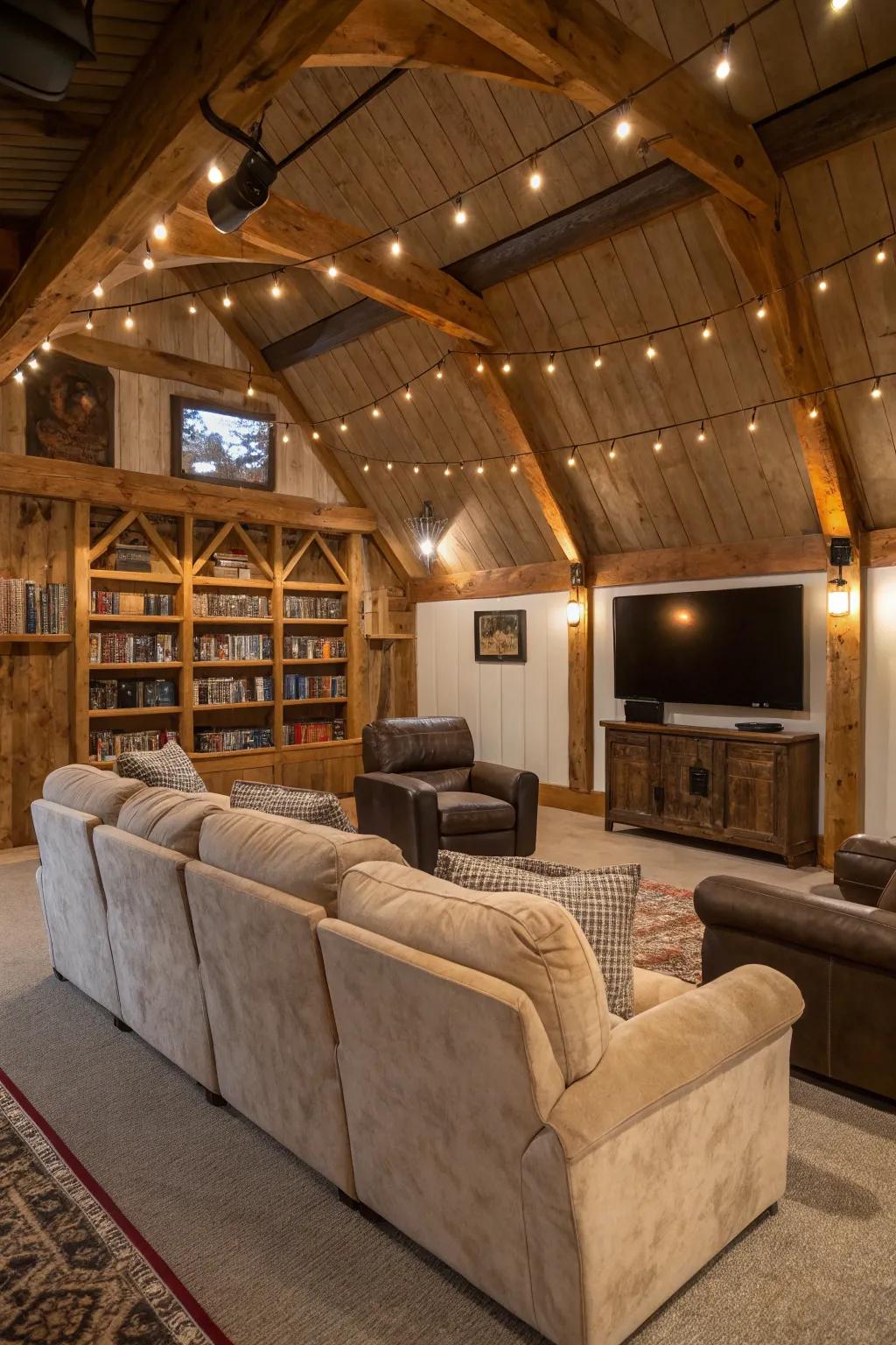 Design an inviting seating area with cozy sofas in your man cave.