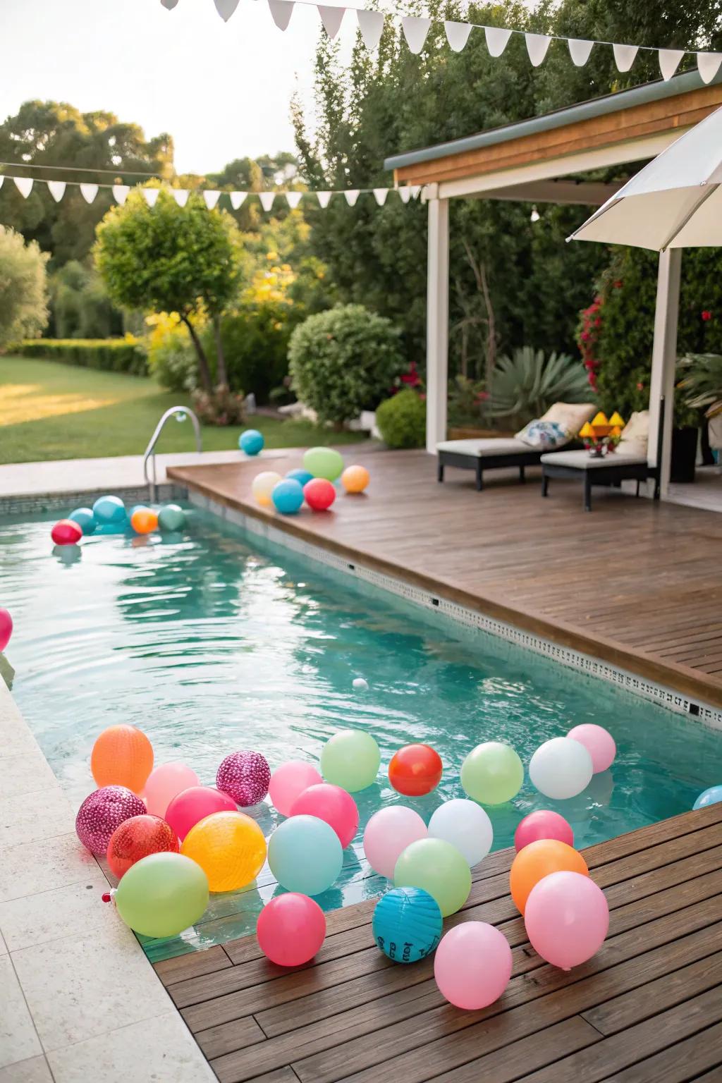 Radiant balloons contribute a festive element to any poolside festivity.