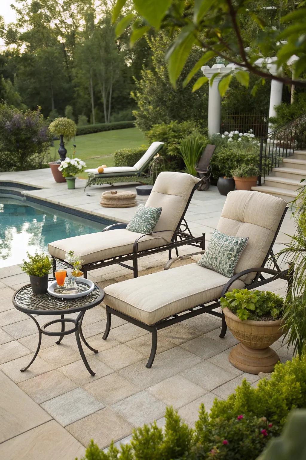 A comfortable nook by the pool invites you to relax in style.