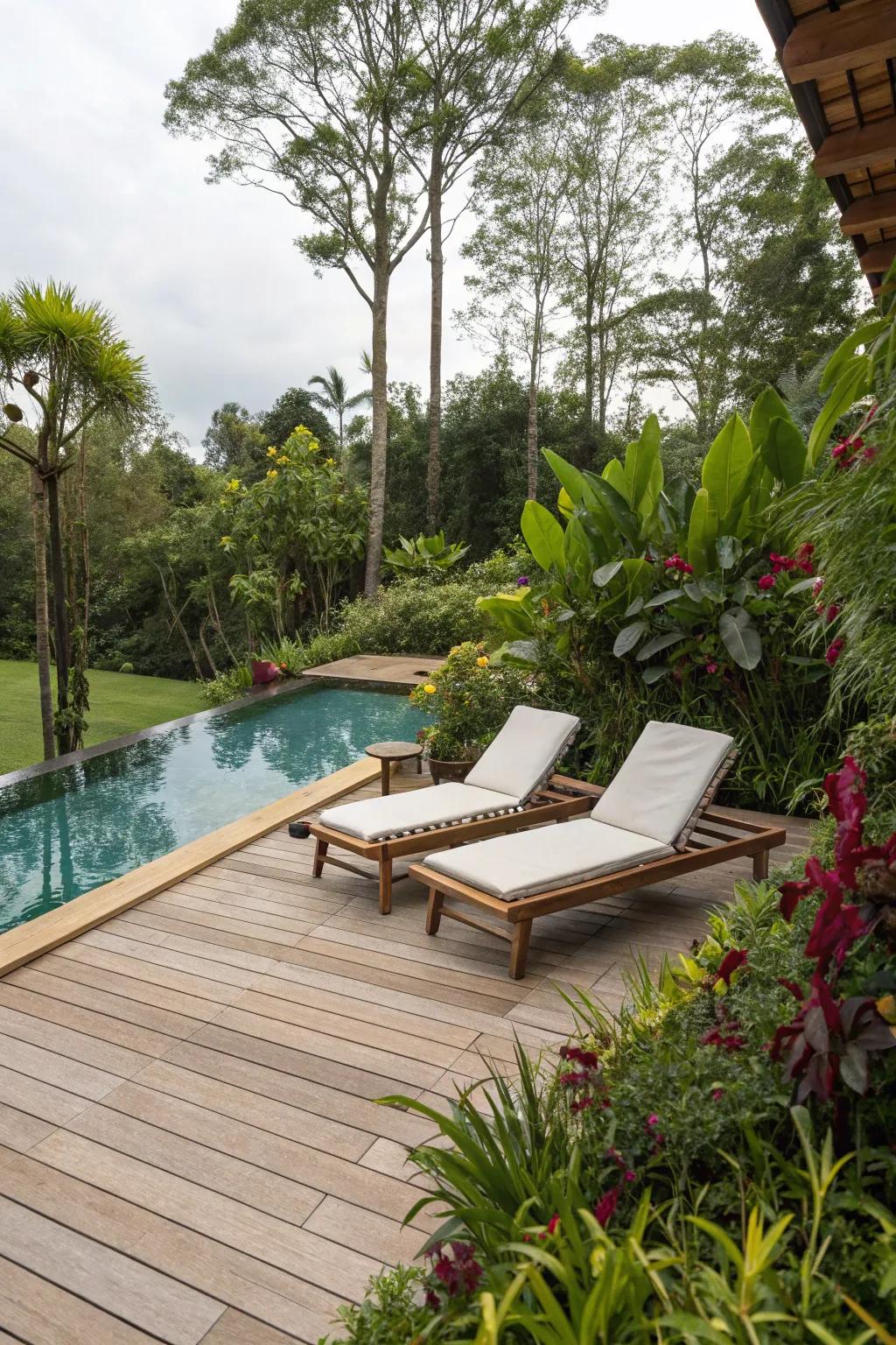 Bring warmth and beauty to your pool with natural wood decking.