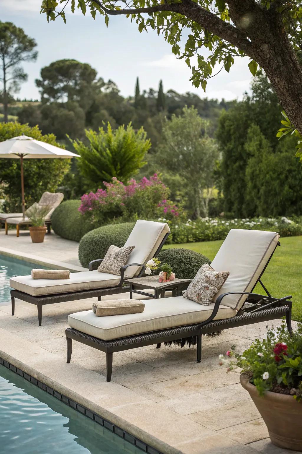 Appreciate the feeling of a resort with comfortable lounge chairs ideal for tanning.