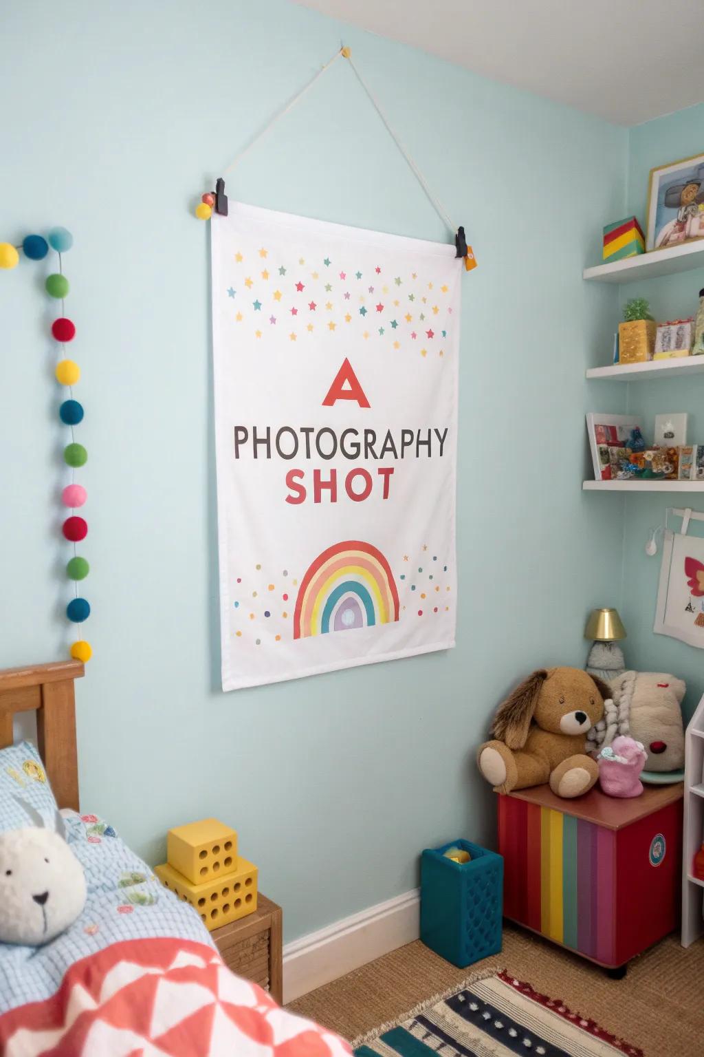 An energetic and bold name poster revitalizing a child's room.
