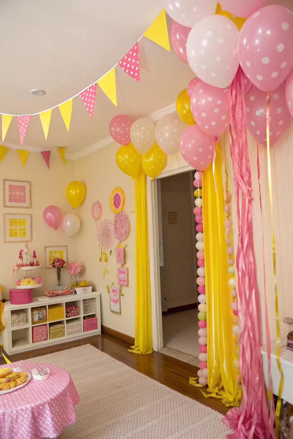 A scene transformed with rosy and sunshine hues for an energetic preppy party.