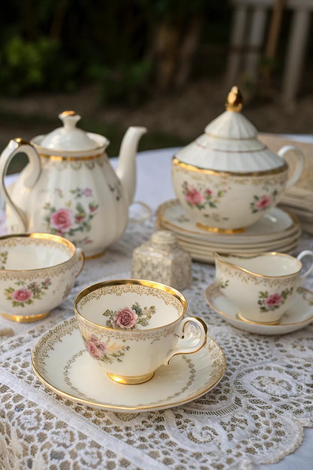 Charming vintage tea set ready for a royal tea party.