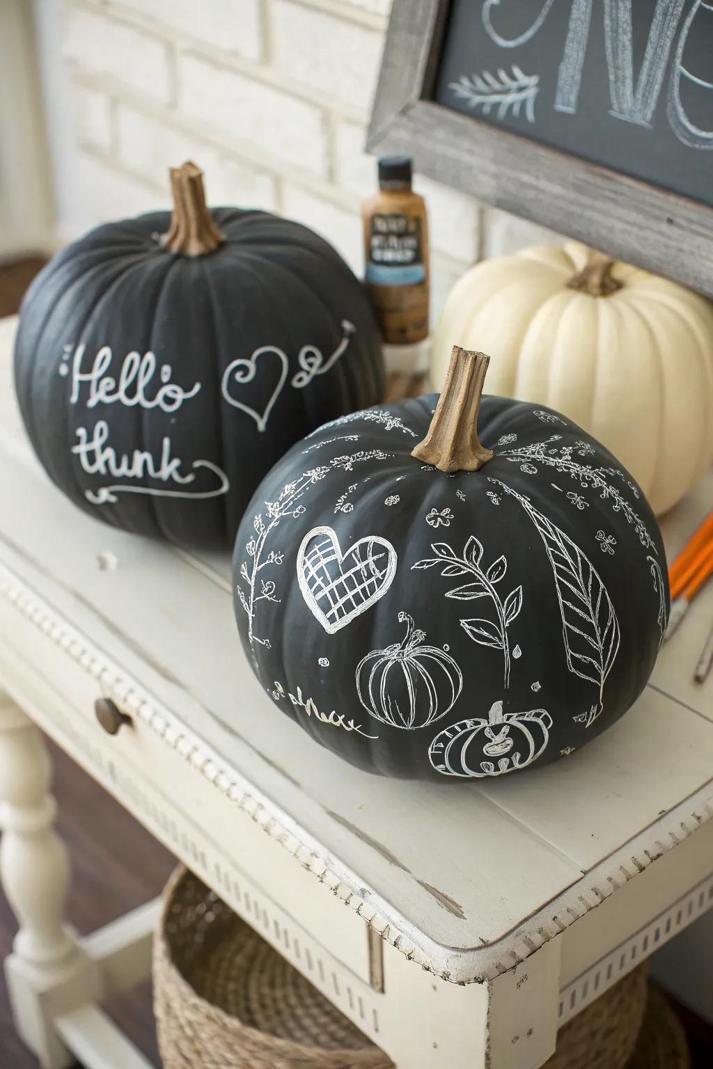 Chalkboard pumpkins give you freedom to design again and again.