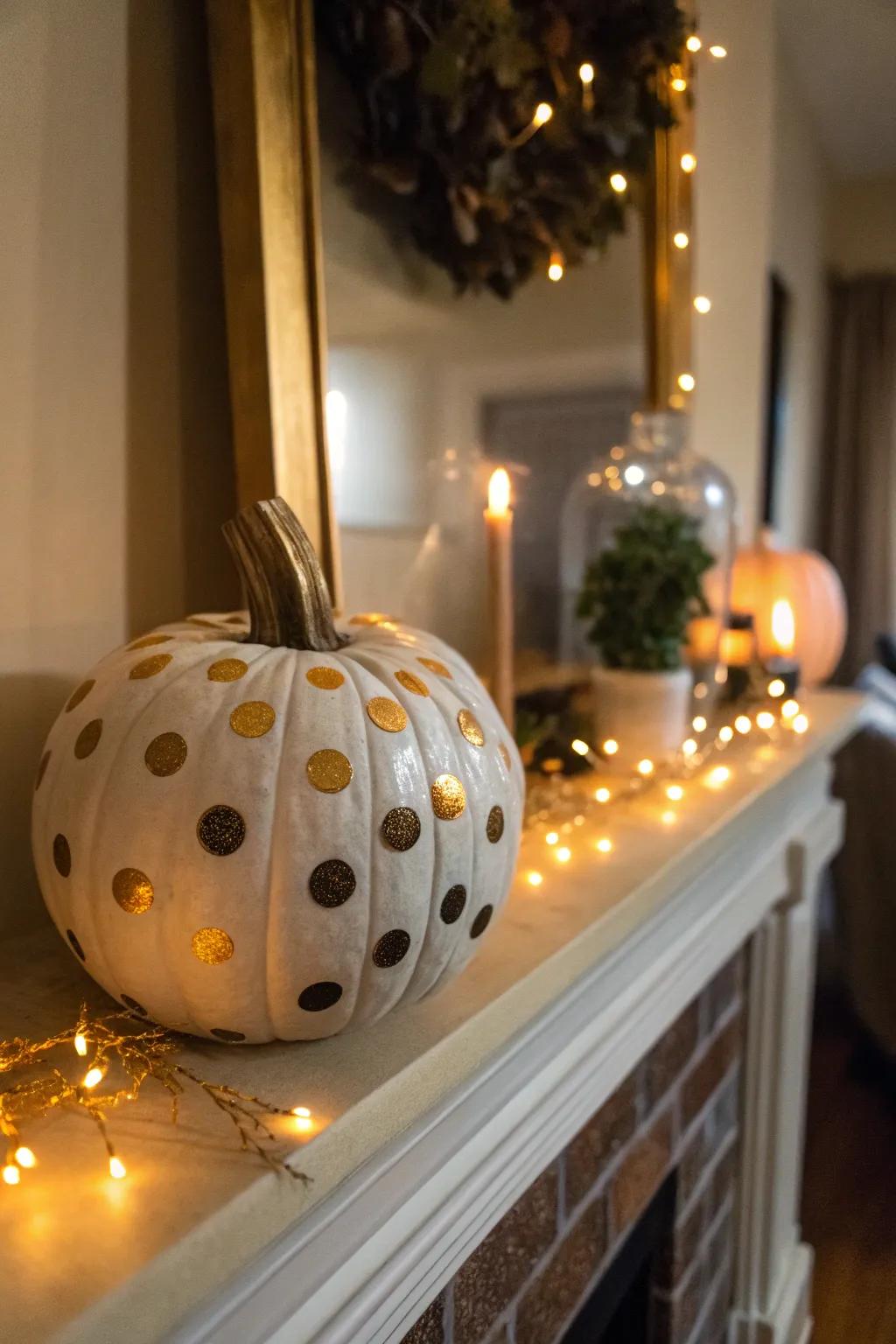 Metallic polka dots bring a refined touch to your pumpkin decorations.