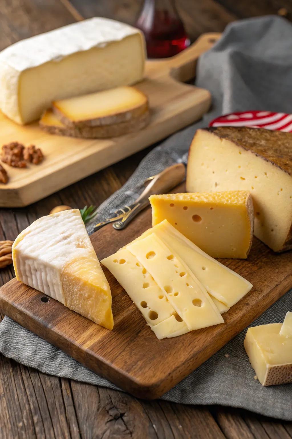 A selection of classic mountain cheeses, perfect for melting.