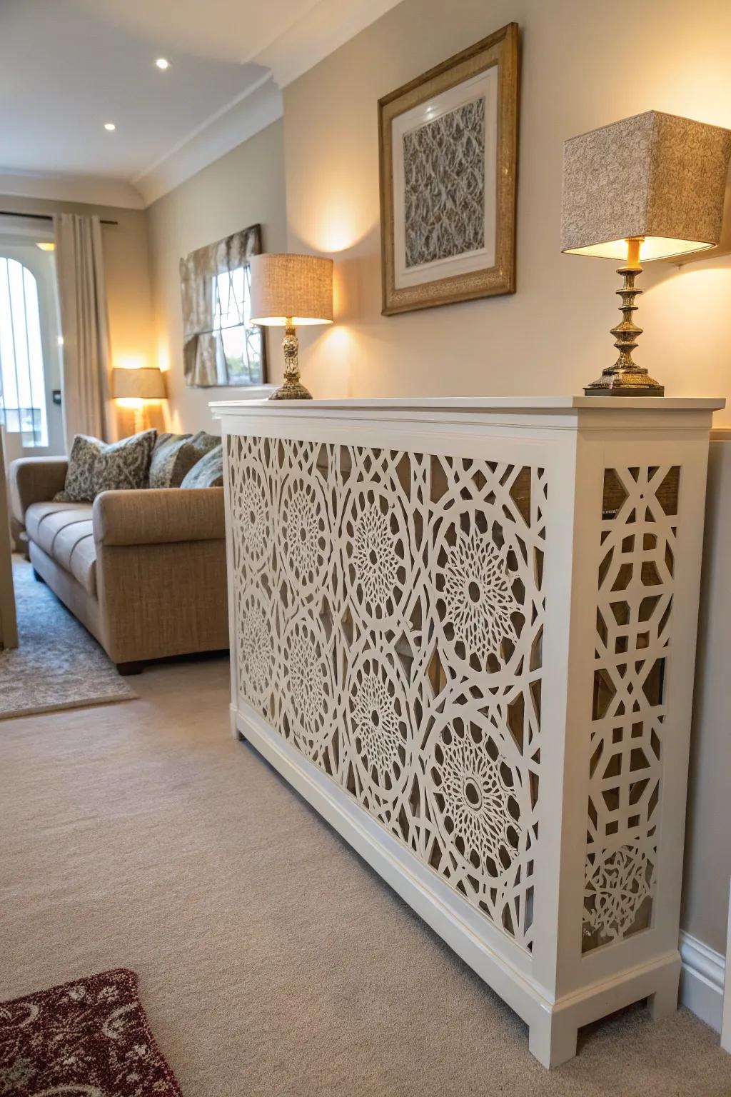 Complex decorative facades transform a radiator enclosure into an impressive work of art.