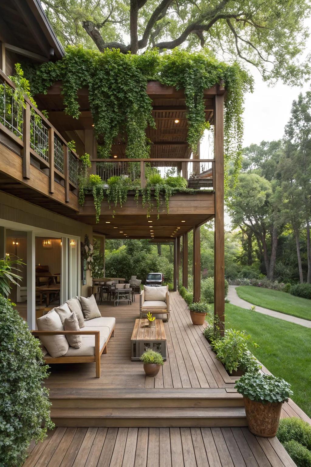 Inject depth with a tiered rectangular deck.