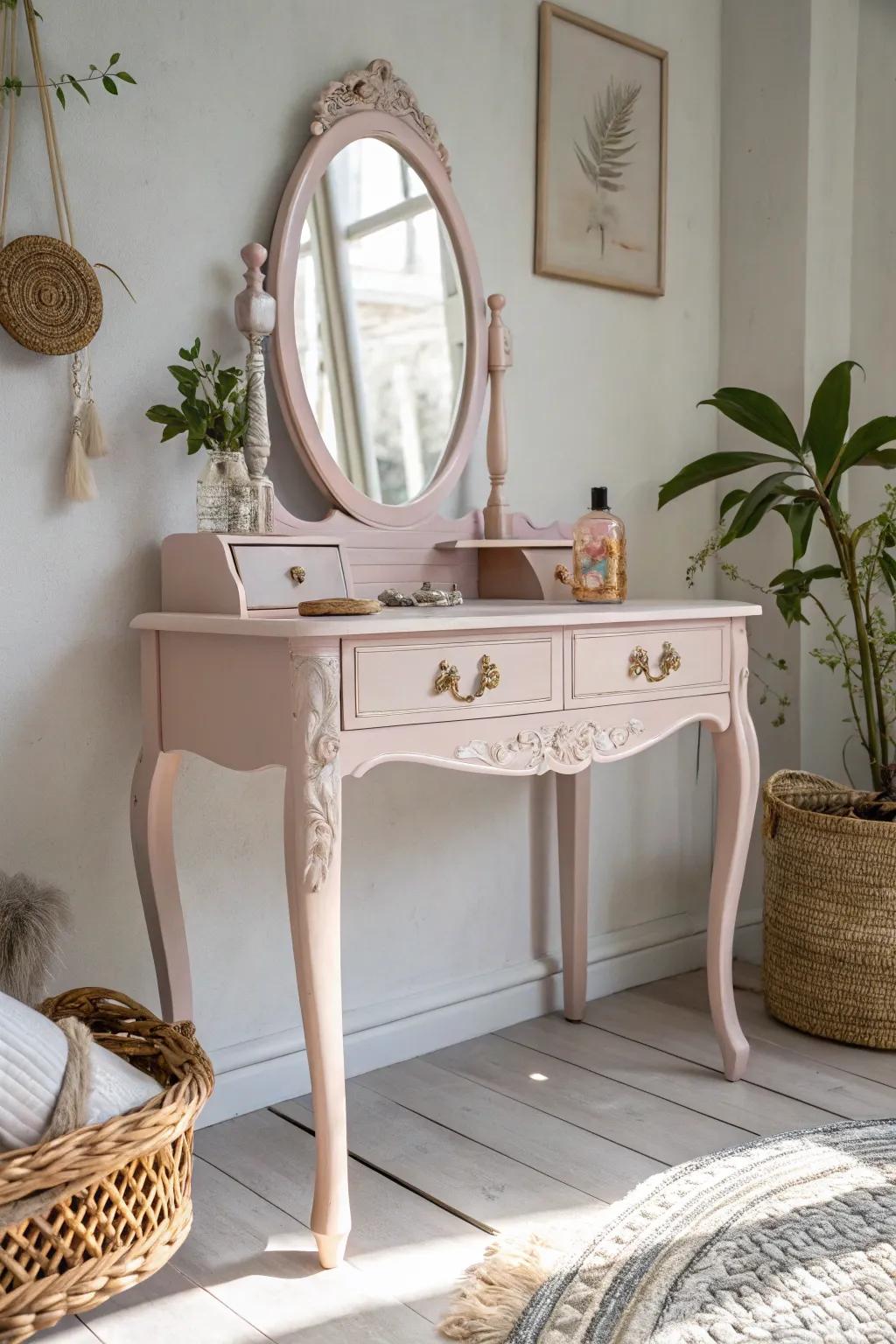 Transform your space with timeless vintage and modern elegance. ✨ #VintageVanity #BohoChic #PastelDreams