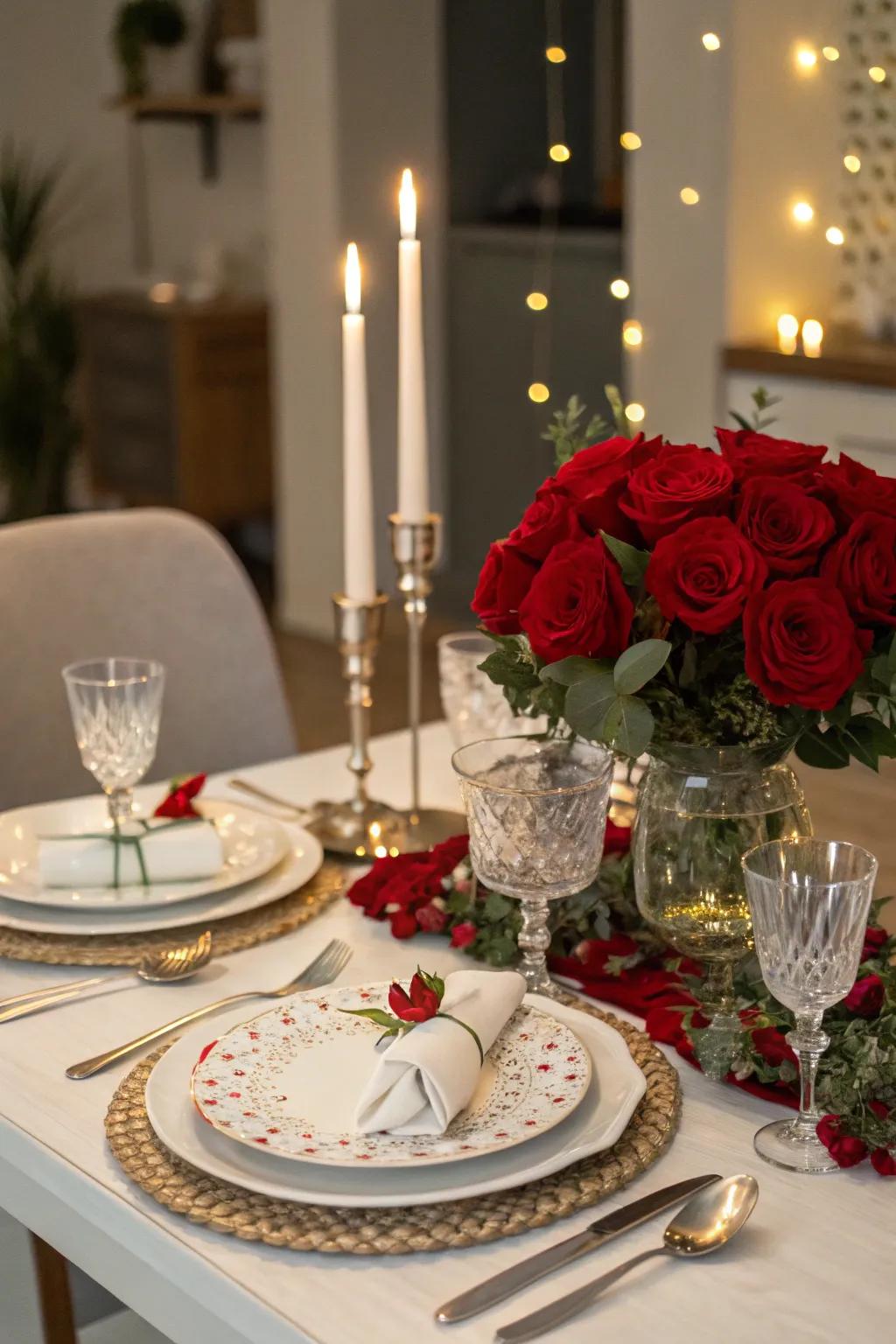 A candlelit dinner sets a scene that’s both cozy and intimate.