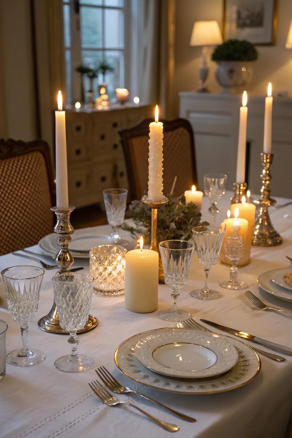 The soft glow of candles transforms any meal into a memorable occasion.