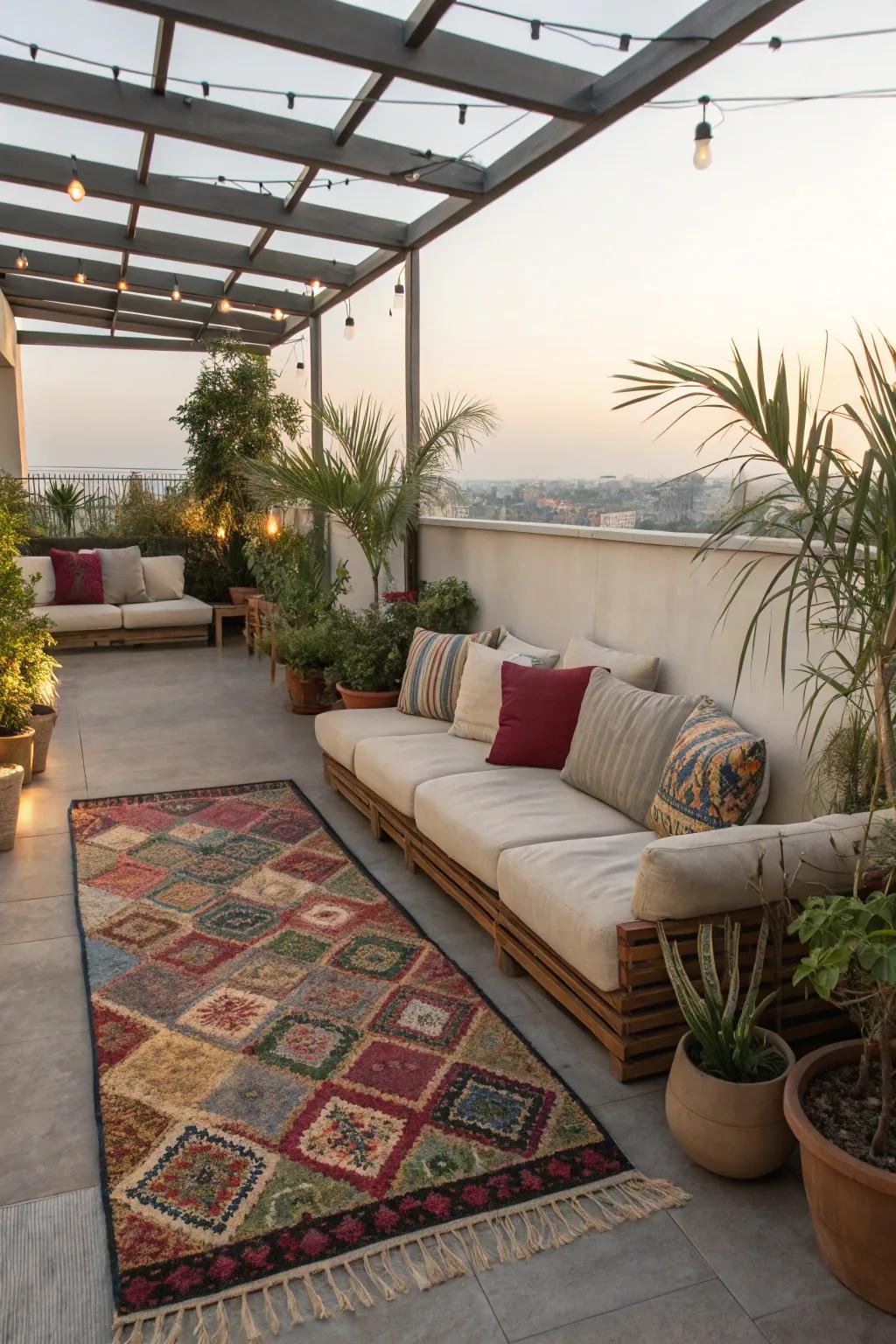 An inviting seating area transforms your rooftop into a relaxing sanctuary.