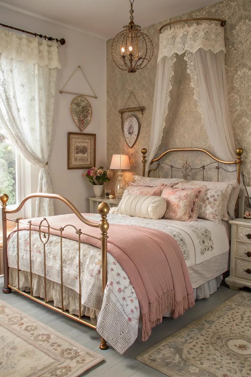 A captivating rose gold bed frame sets the stage for stylish relaxation.