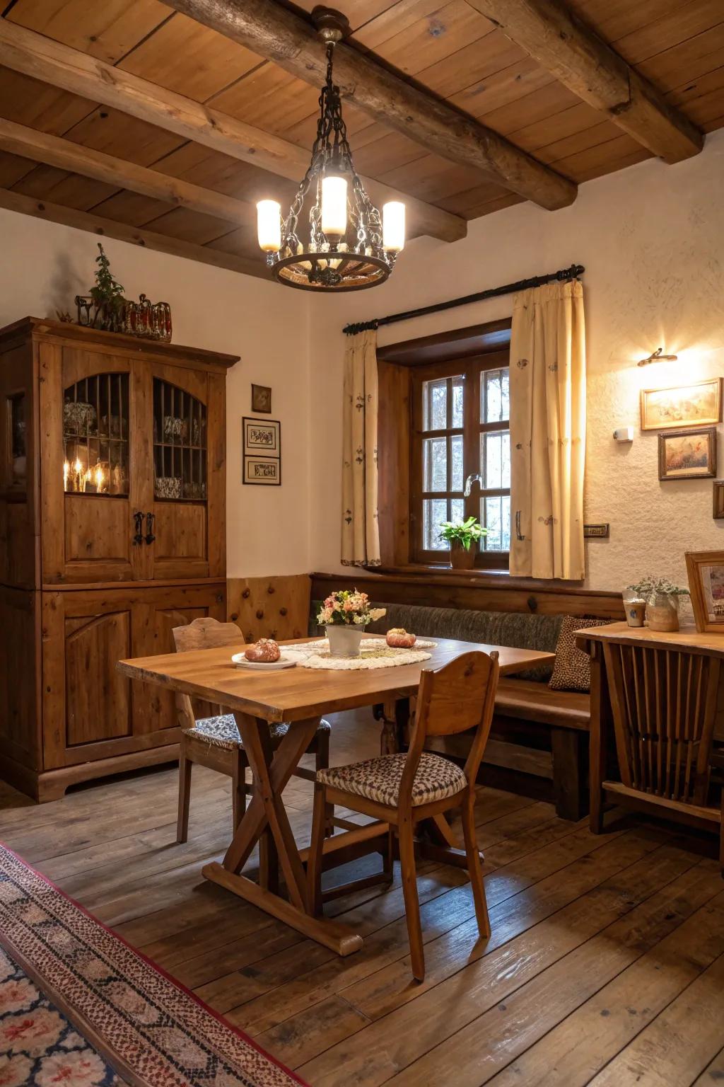 Wooden furniture brings a natural and comforting element to rustic boho interiors.